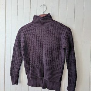 LOFT purple cable turtleneck crop sweater XXSP